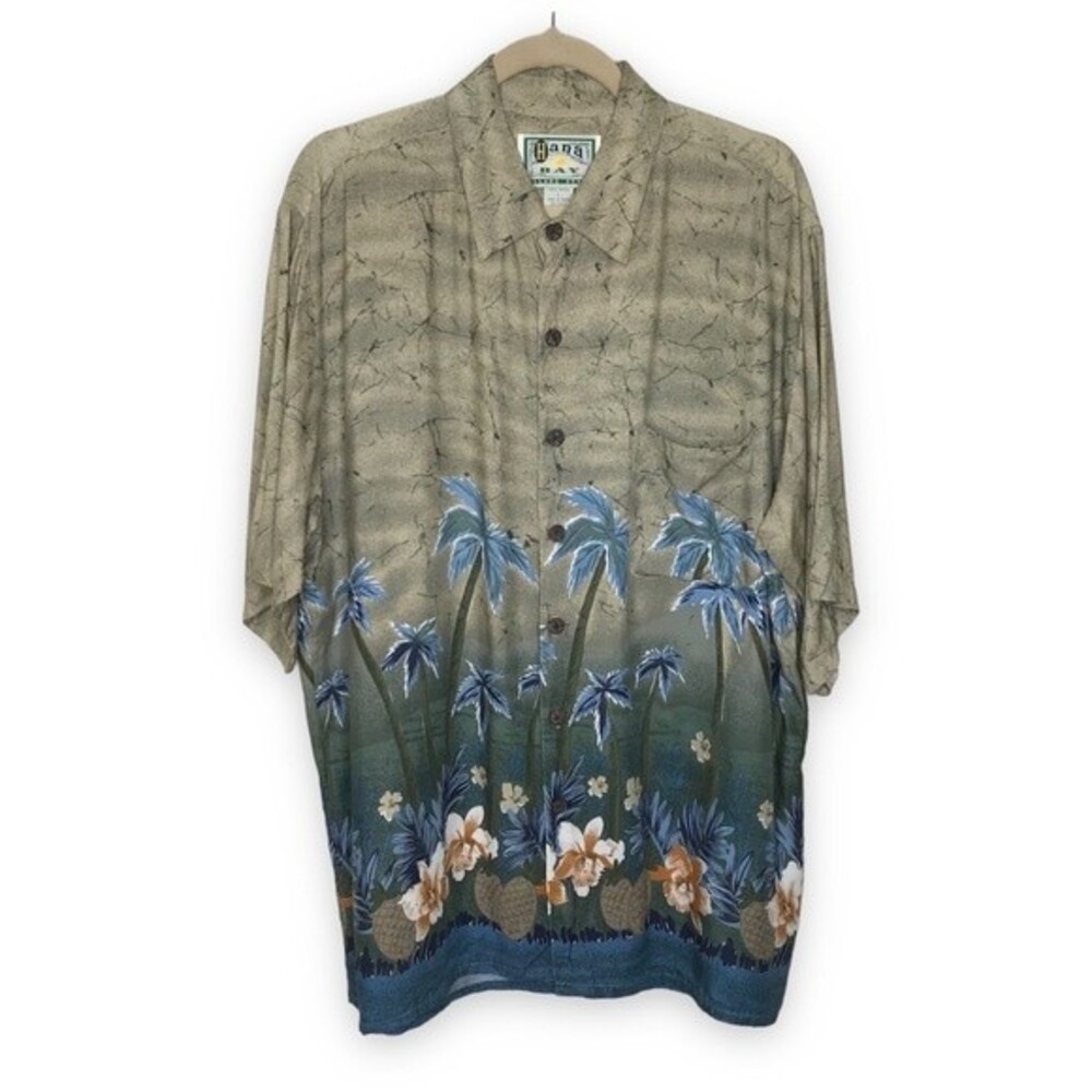 Vintage Hana Bay Hawaiian Shirt Short Sleeve Rayon Button Front Mens Size Large